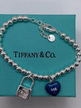 Tiffany & Co. Silver Beaded Lock Heart Bracelet